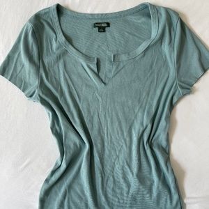 Sea-foam Green Ribbed T-shirt w V cutout